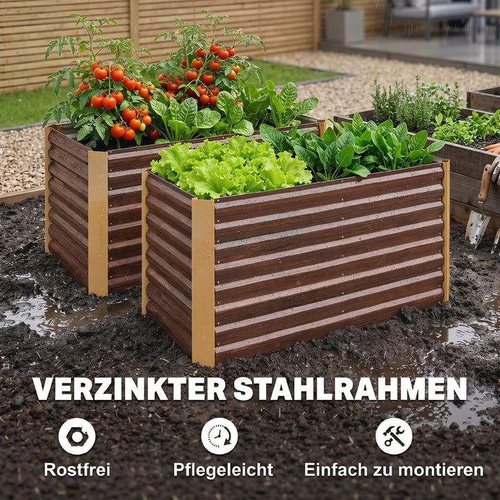 Højbedsæt med 2 stk., plantekasse, ekstra dyb, metal, 120 x 60 x 60 cm, brun