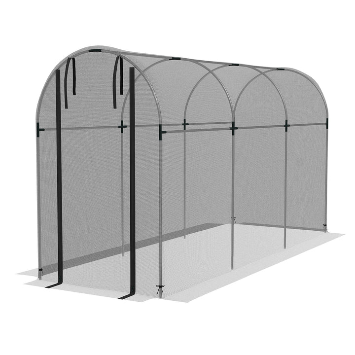Fuglenet, plantebeskyttelse, robust, dør med lynlås, 120x360x188 cm, sort/sølv
