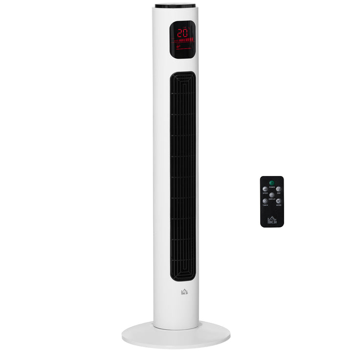 Tårnventilator med fjernbetjening, 96 cm søjleventilator, 45 W standerventilator med LED-display, 70° oscillation, 3 tilstande, timer, 3 hastigheder, hvid