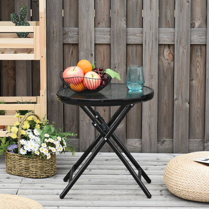 Havebord, sidebord, bistrobord med glasplade, rundt, foldbart, metal, Ø45, sort