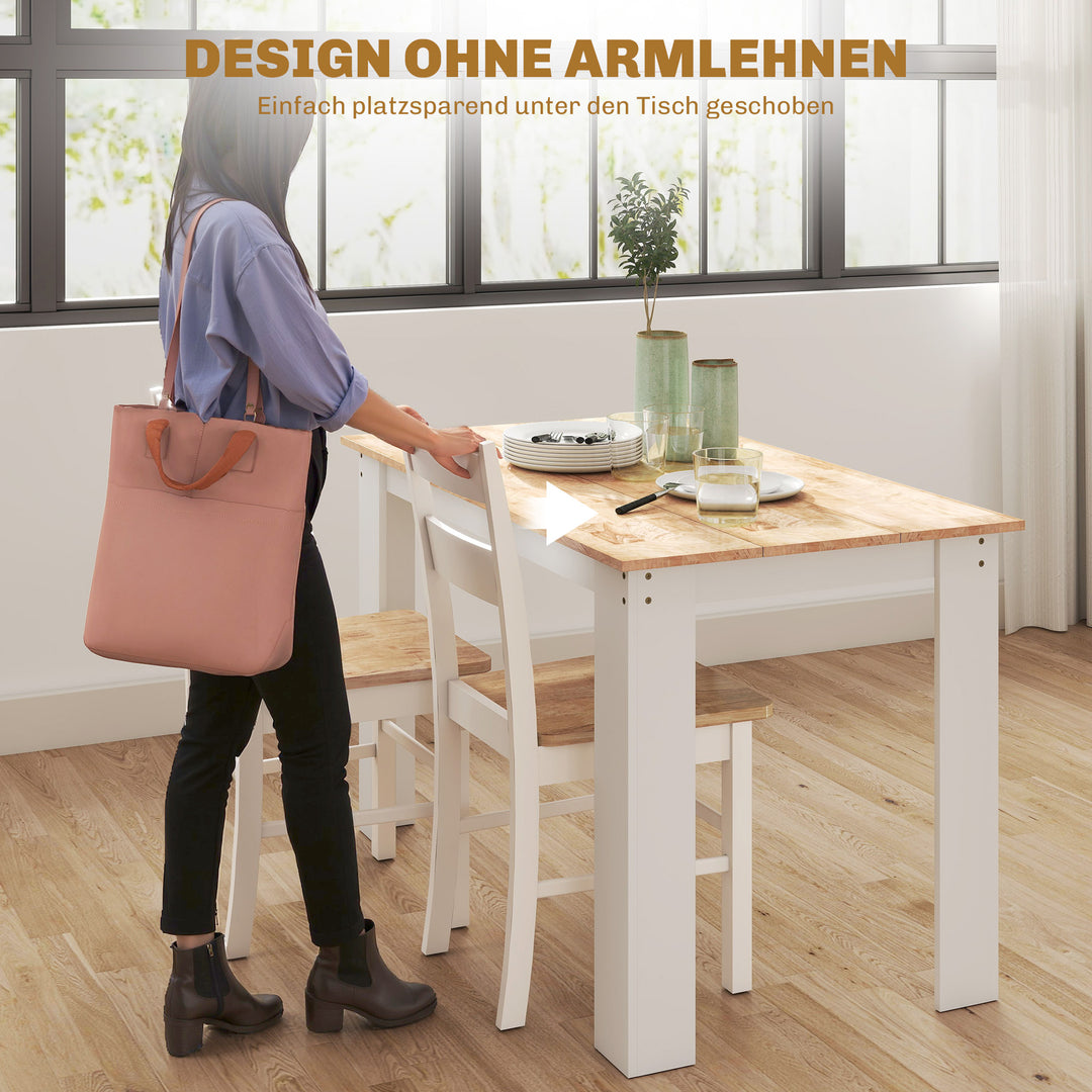 Sæt med 2 køkkenstole, gummitræ, buet lamellæn, hvid