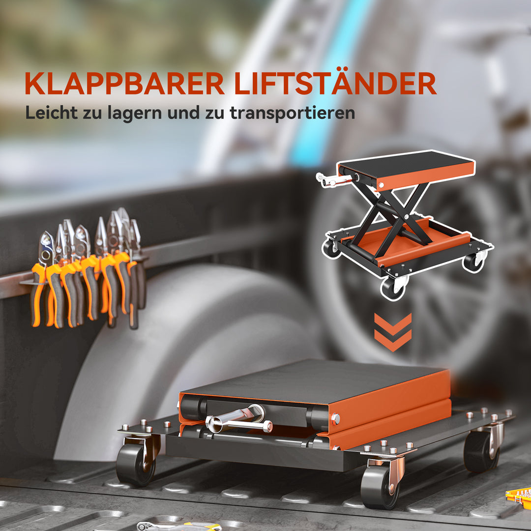 Motorcykeldonkraft 500 kg lastkapacitet motorcykelløft 135-390 mm højdejusterbar stål orange