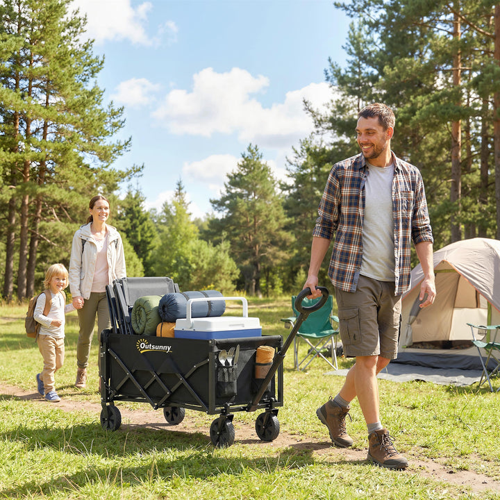60L foldbar sækkevogn, havevogn, transportvogn med teleskophåndtag, bagklap, kopholder