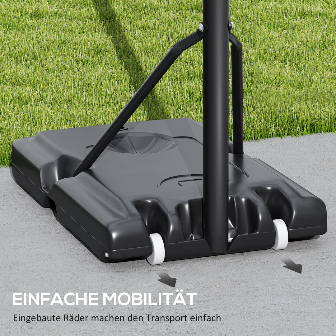 Basketballstativ, højdejusterbar kurvhøjde 235-305 cm, fyldbar bund med hjul, sort