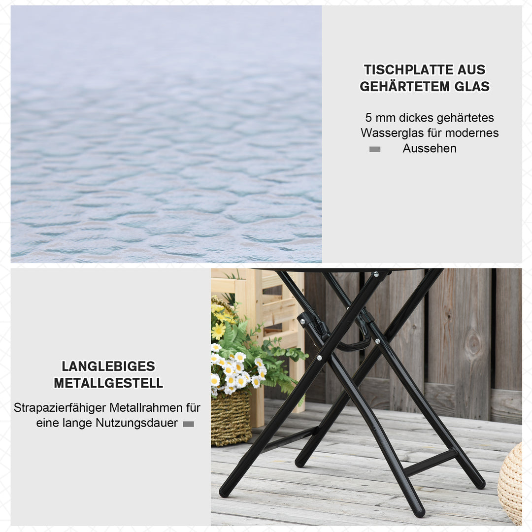 Havebord, sidebord, bistrobord med glasplade, rundt, foldbart, metal, Ø45, sort