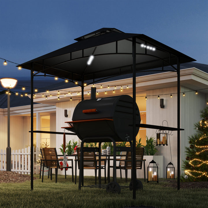 Grillpavillon med LED-belysning, 240 x 150 x 258 cm, vandafvisende, flammehæmmende, havepavillon med dobbeltlagstag