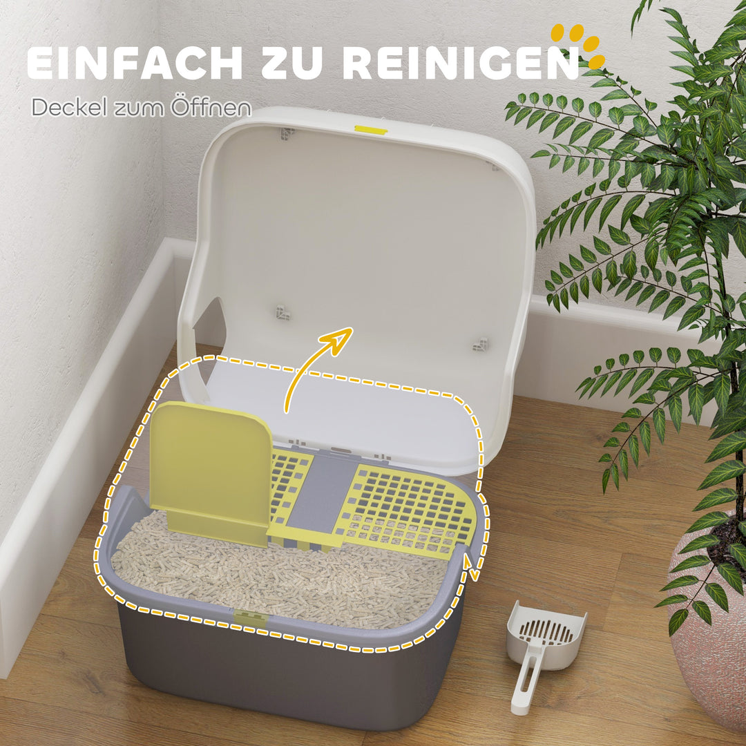 Kattebakke med låg og ske, nem at rengøre, aflåselig, hvid