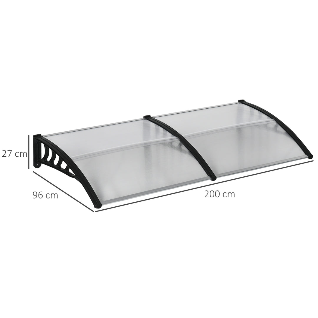 Dørmarkise, beskyttelse mod regn, vind og hagl, polycarbonat, aluminiumsforbindelsesstænger, 200 x 96 x 27 cm, sort