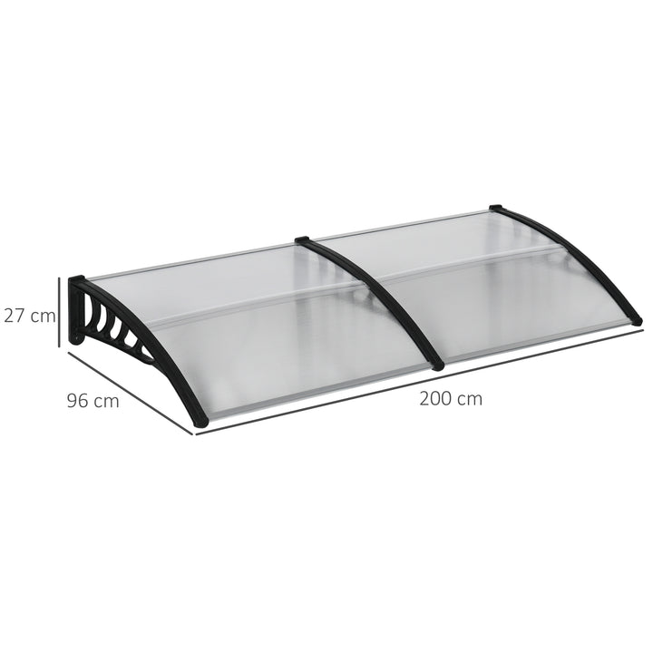 Dørmarkise, beskyttelse mod regn, vind og hagl, polycarbonat, aluminiumsforbindelsesstænger, 200 x 96 x 27 cm, sort