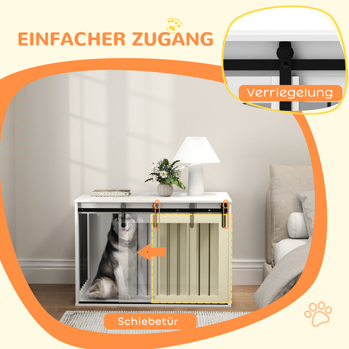 Hundebur med skydedør, ventilation, spånplade og stål, 98 x 58 x 61 cm, valnød