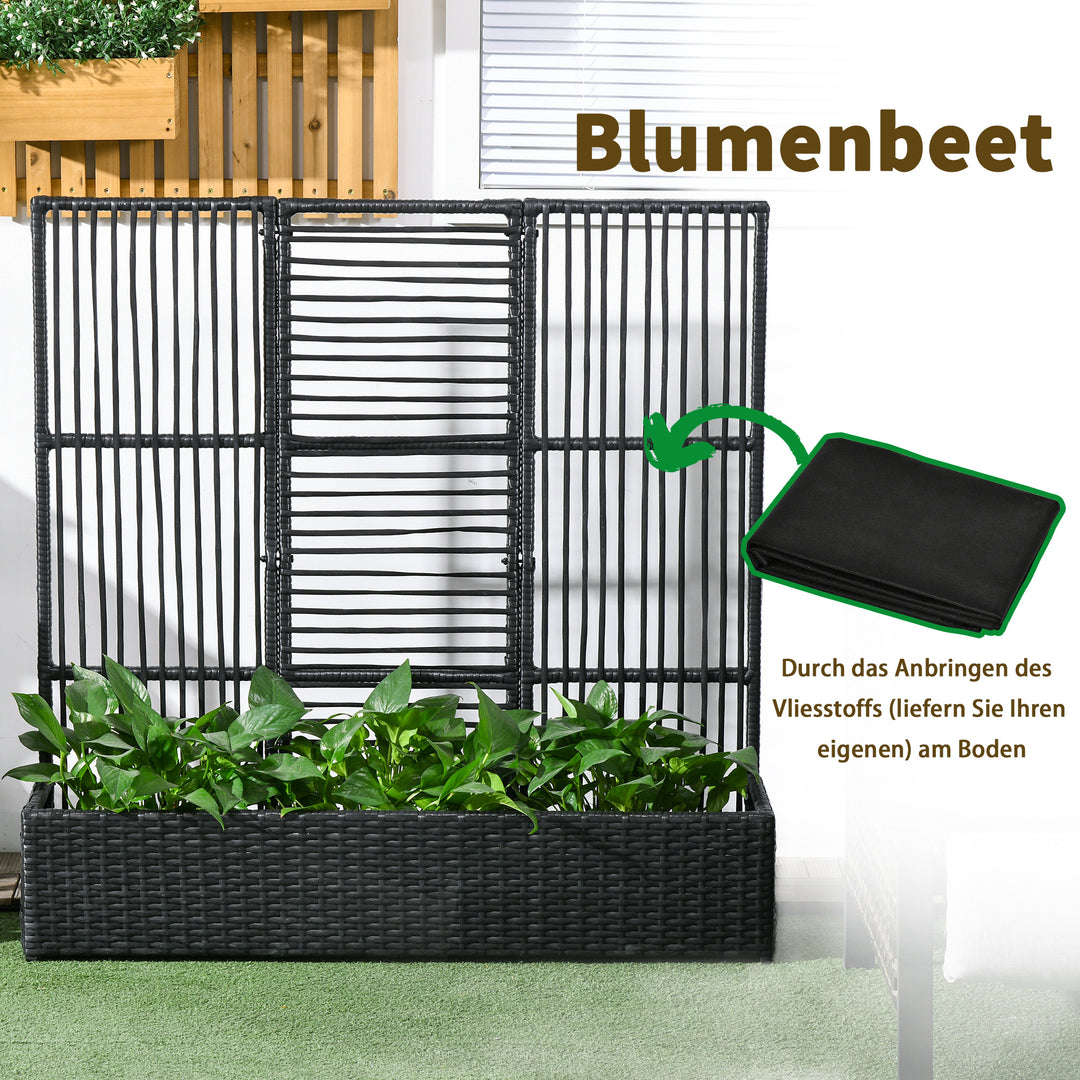 Blomsterkasse med espalier, vejrbestandig, polyrattan, 103 x 103 x 29 cm, sort