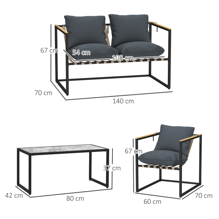 4-Delt havemøbelsæt, udendørsmøbelsæt, 2 lænestole, 2-personers sofa, 1 bord, polstret, stål, polyester, grå