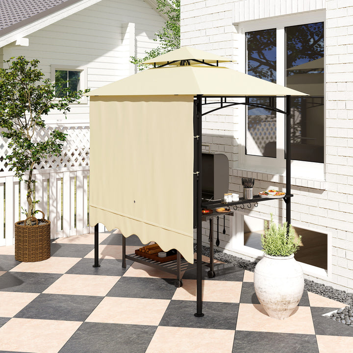 Grillpavillon 242x232x248 cm, vandafvisende, flammehæmmende, havepavillon med dobbeltlagstag, beige