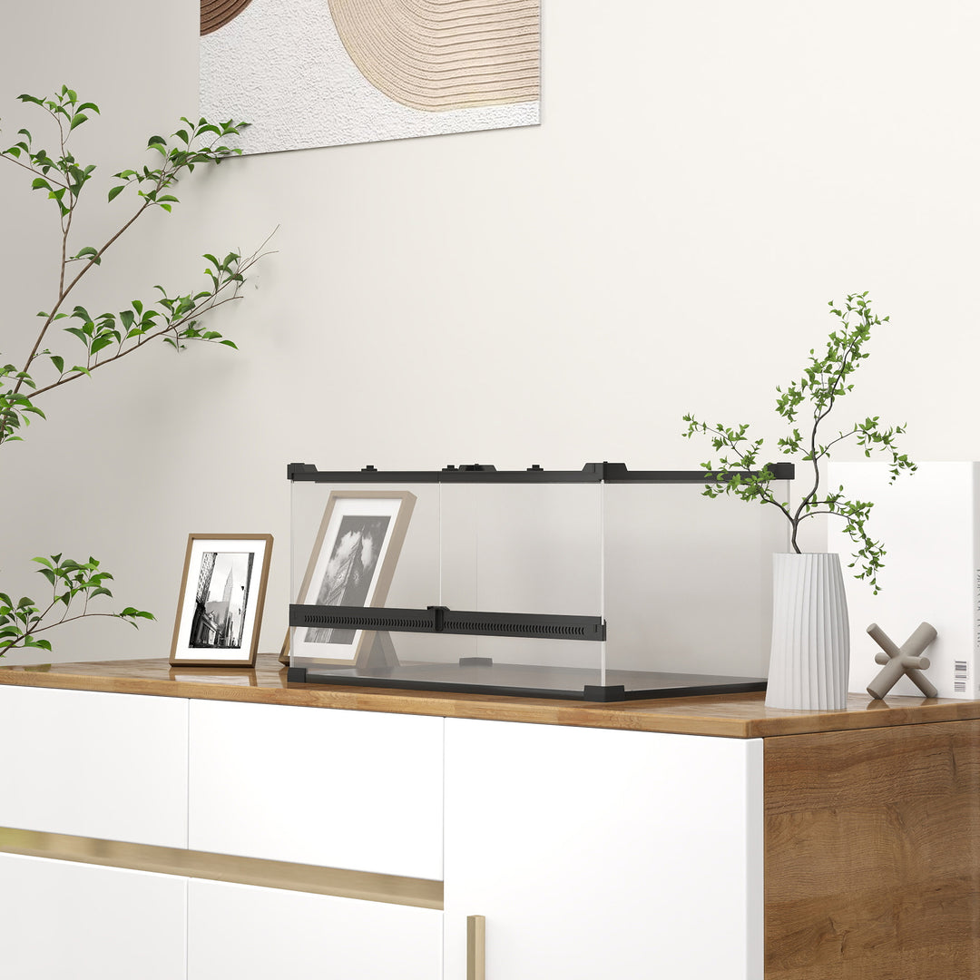 Glas krybdyrterrarium med hævet og vandtæt bund og knaplås