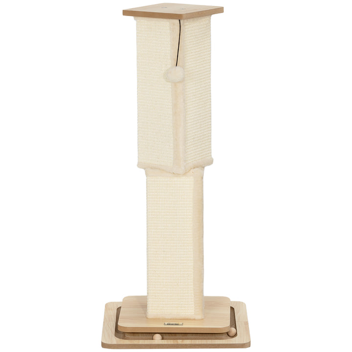 3-I-1 kradsetræ med legestang, legebold, sisal, op til 10 kg, 39,5 x 39,5 x 87 cm, eg/creme