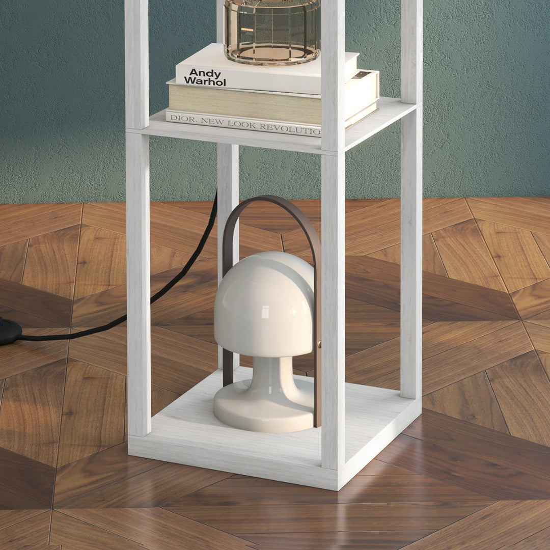 Gulvlampe med hylder, gulvlampe, træ, 26 x 26 x 160 cm, til stue/soveværelse (uden pære)