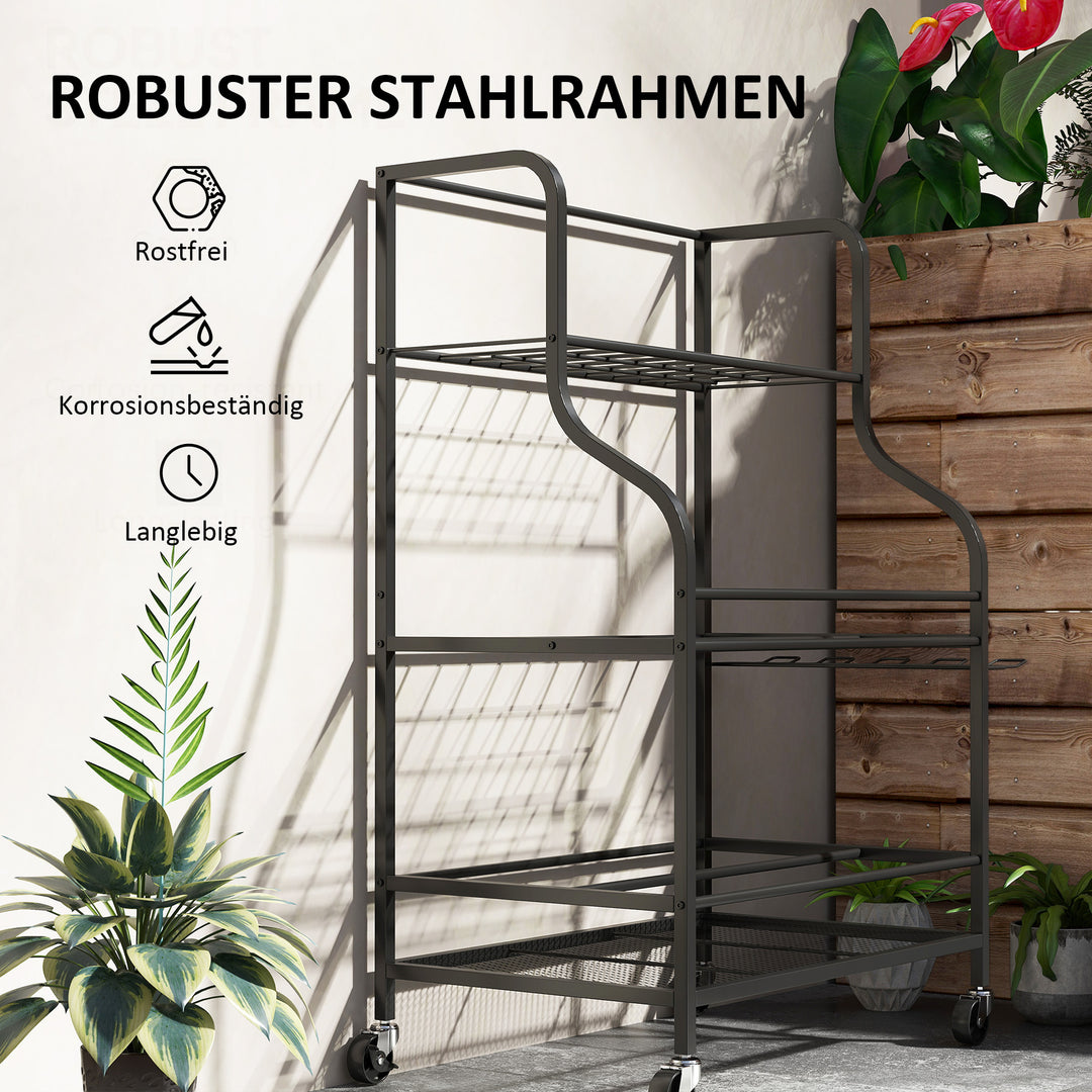 3-lags haveredskabsorganisator med kroge, lasteevne op til 40 kg, 77x40x97cm, sort