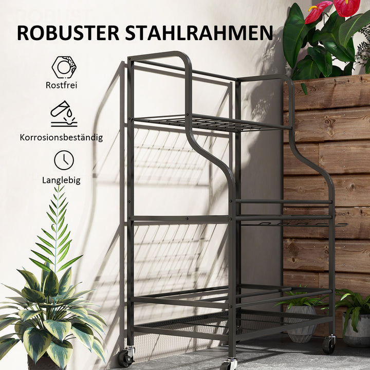 3-lags haveredskabsorganisator med kroge, lasteevne op til 40 kg, 77x40x97cm, sort