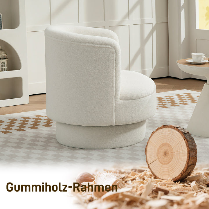 Drejestol med polstring, moderne loungestol med gummitræstel, til stue, soveværelse, cremehvid