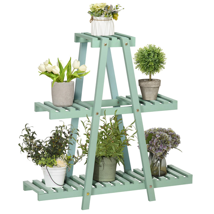 Plantehylde med 3 niveauer, til 6 blomsterpotter, vejrbestandig, 76 cm x 26 cm x 76 cm, lysegrøn