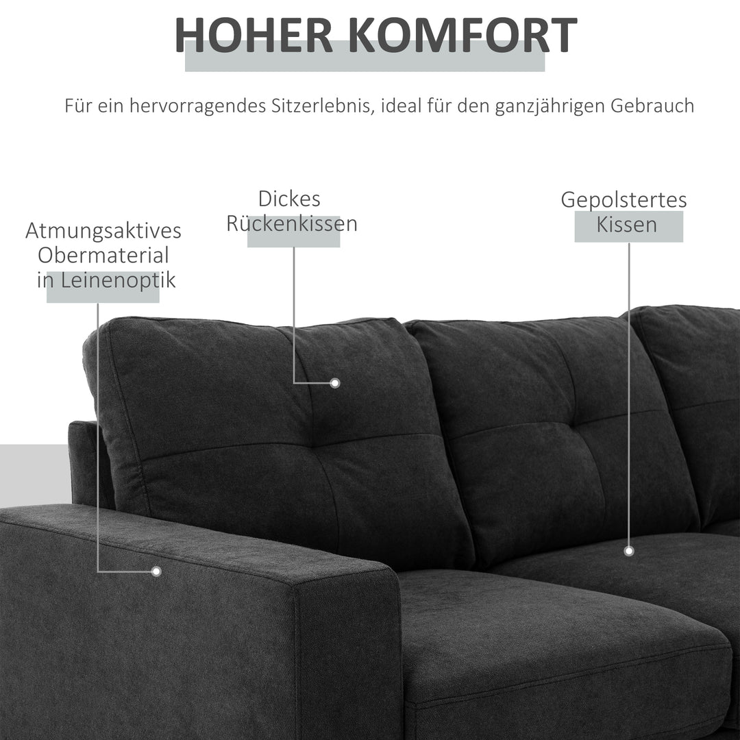3-Personers sofa, hjørnesofa, med chaiselong, knapsyninger, 193 x 136 x 85 cm, sort