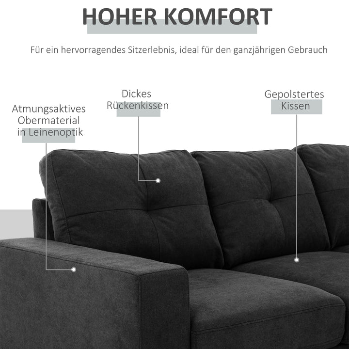 3-Personers sofa, hjørnesofa, med chaiselong, knapsyninger, 193 x 136 x 85 cm, sort