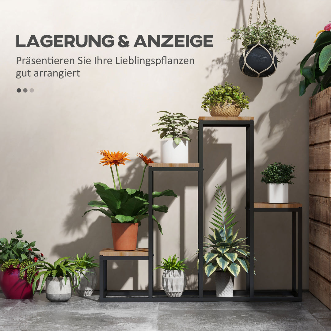 Blomsterhylde, 4 niveauer, indendørs og udendørs, metalramme, 80 x 20 x 74 cm