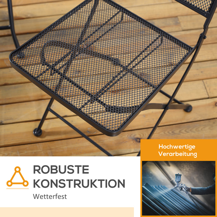 Havesiddegruppe til 2 personer bistrosæt 1 bord + 2 foldbare stole til terrasse altan metal grå