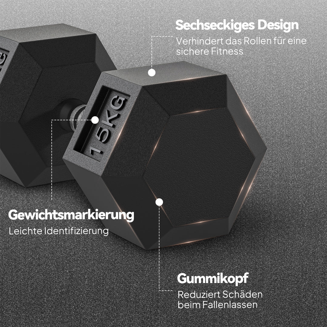 Håndvægte med riflet håndtag, støbejernshåndvægte, 2 x 15 kg, håndvægte til mænd og kvinder