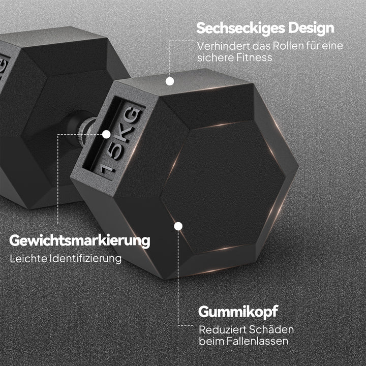 Håndvægte med riflet håndtag, støbejernshåndvægte, 2 x 15 kg, håndvægte til mænd og kvinder