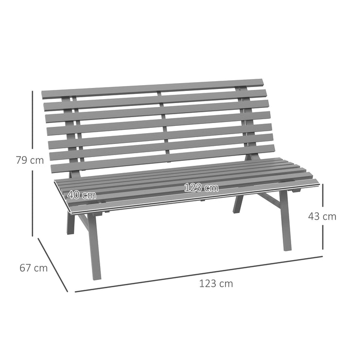 Havebænk, parkbænk, lameldesign, vejrbestandig, aluminium, 123 x 67 x 79 cm, grå