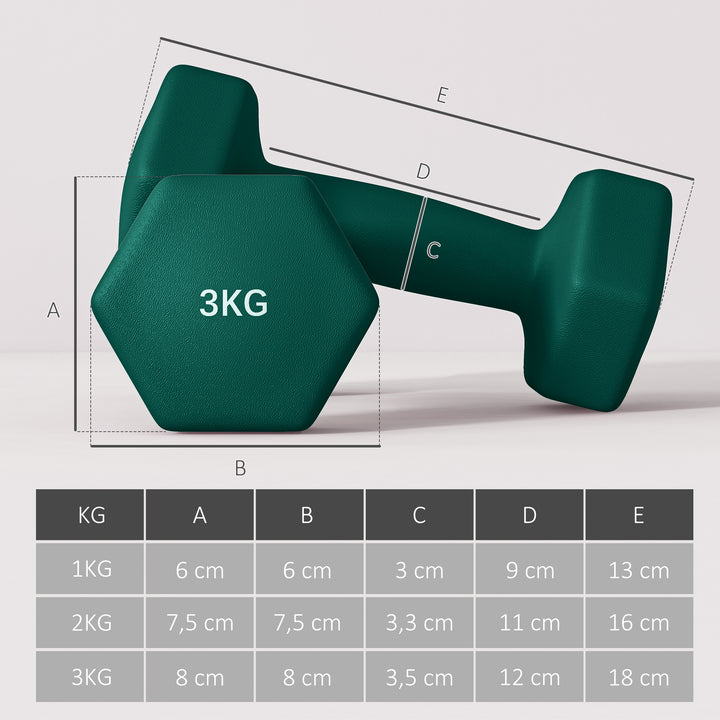 Håndvægtsæt med opbevaringsstativ, sæt med 6 håndvægte til fitnesstræning, 2 x 1 kg, 2 x 2 kg, 2 x 3 kg