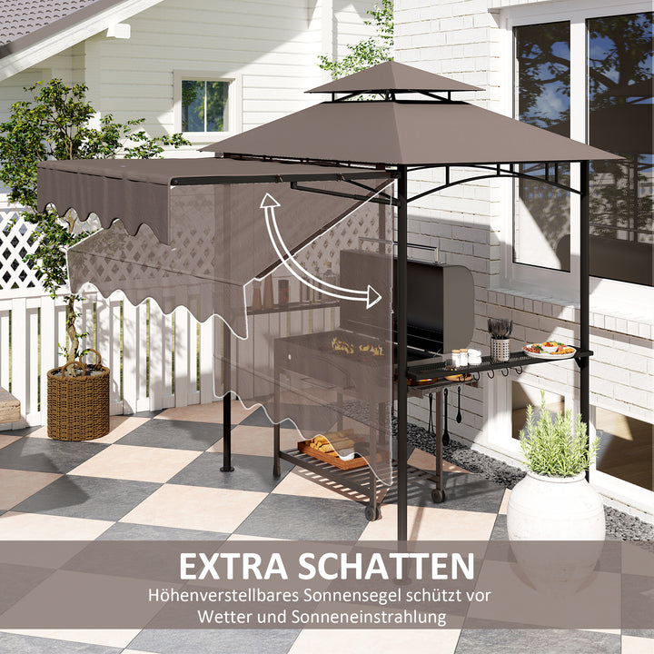 Grillpavillon 242x232x248 cm, vandafvisende, flammehæmmende, havepavillon med dobbeltlagstag, kaffe