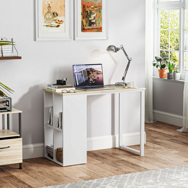 Kompakt computerbord, moderne skrivebord med opbevaringsrum, til små rum, 100 x 54 x 75 cm, hvid