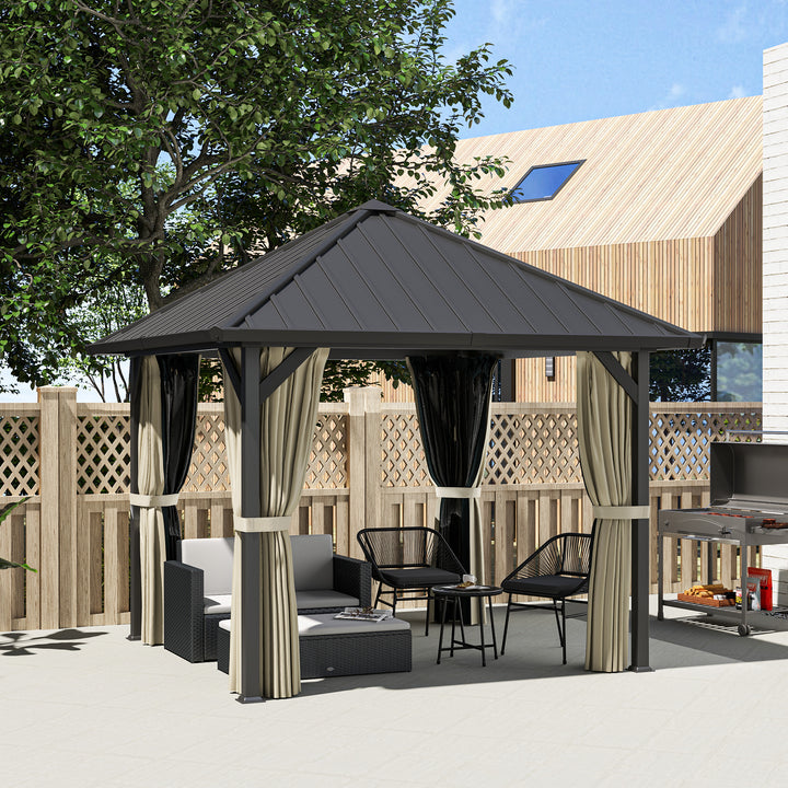 3 x 3 m pavillon med hårdt tag, havepavillon med metaltag, vandtæt havetelt med net og sidevægge, mørkegrå