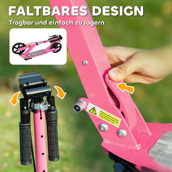 Børneløbehjul med justerbart styr, foldbart, til børn i alderen 6-12 år, 94 x 36 x 88-103 cm, pink