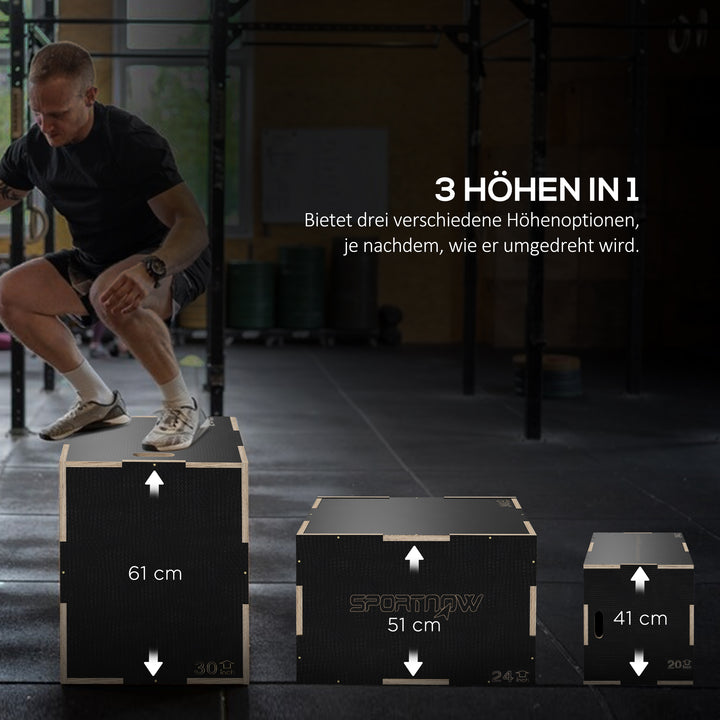 Plyo-boks/springboks, robust, 61 x 51 x 41 cm, sort, håndtag 10 x 3,5 cm, op til 120 kg