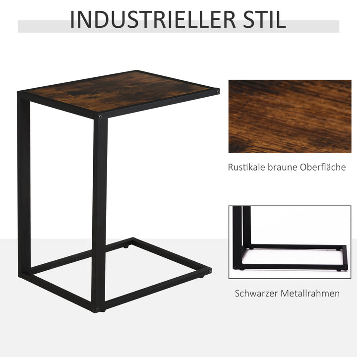C-formet sidebord, sofabord, laptopbord til soveværelse og stue, lille område med metalramme, industriel stil, metal, mdf, rustik brun, 40,6 x 50,8 x 64,2 cm