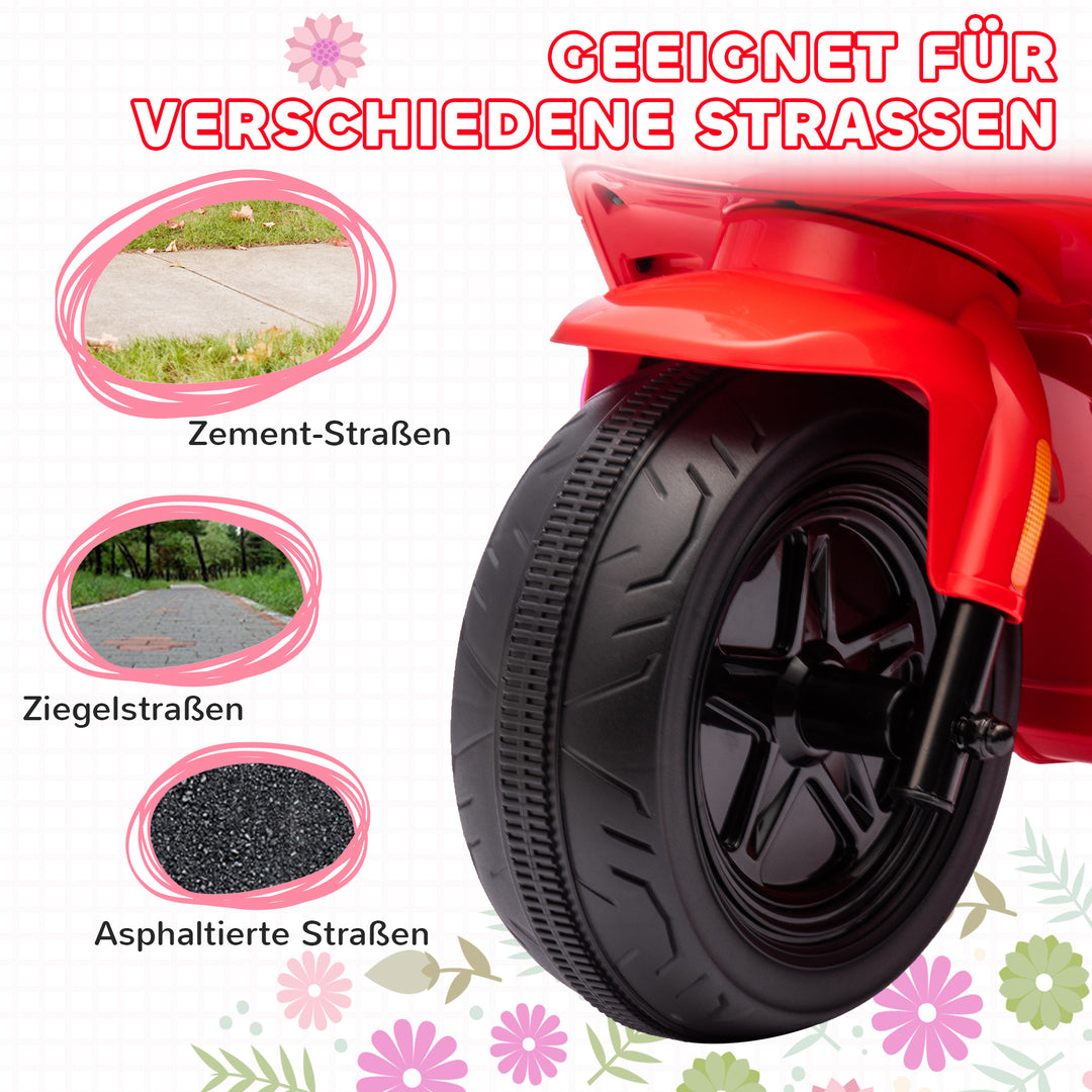 6V elmotorcykel til børn, med forlygte og musik, frem- og bakgear, støttehjul, 18-36 måneder, rød