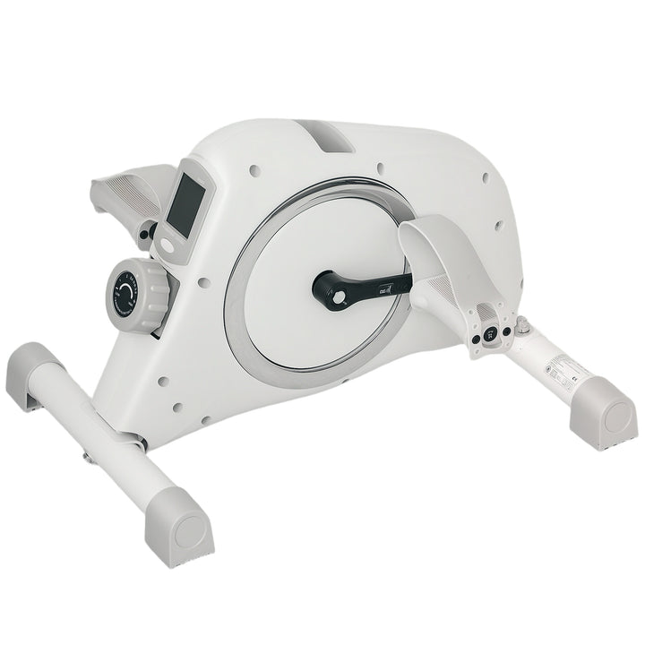 Mini motionscykel, fodpedaler til under skrivebordet, arm- og benøvelser, 8 modstandsniveauer, stål, hvid