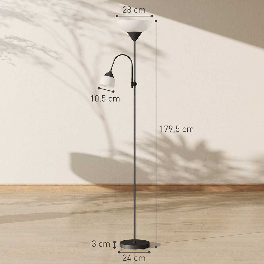 Uplight, mor og barn gulvlampe, høj lampe med 3 farvetemperaturer og fleksibel svanehals, sort