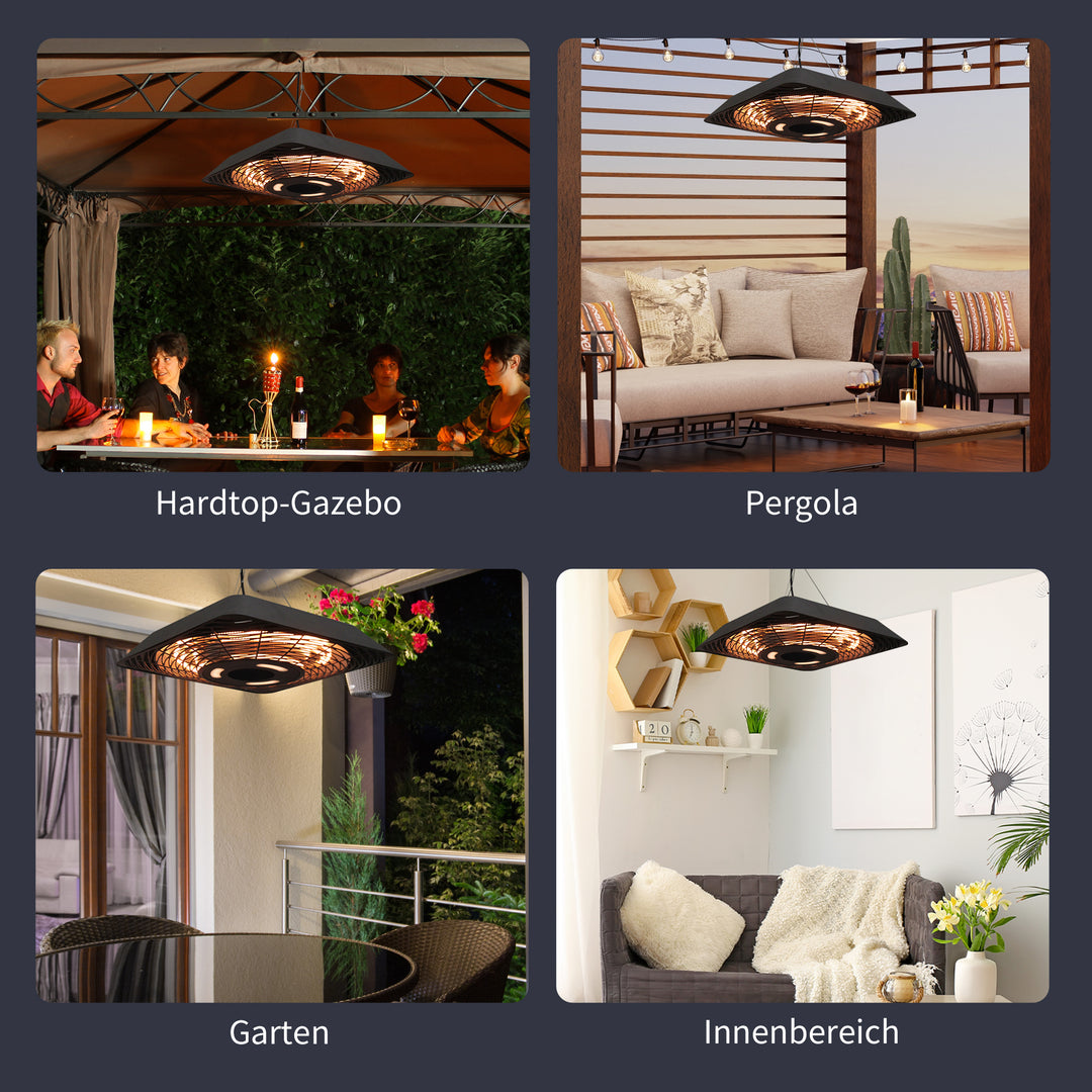Infrarød varmeapparat 2000W – terrassevarmer med fjernbetjening, LED-display, 3 varmeindstillinger og IP45 beskyttelse