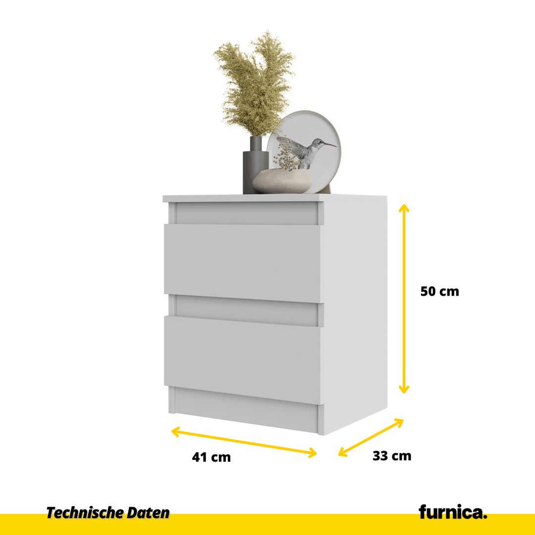2 stk. GABRIEL BIG – natbord / sengebord med 2 skuffer – mat hvid – H50 cm B41 cm D33 cm