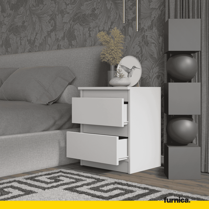 2 stk. GABRIEL BIG – natbord / sengebord med 2 skuffer – mat hvid – H50 cm B41 cm D33 cm