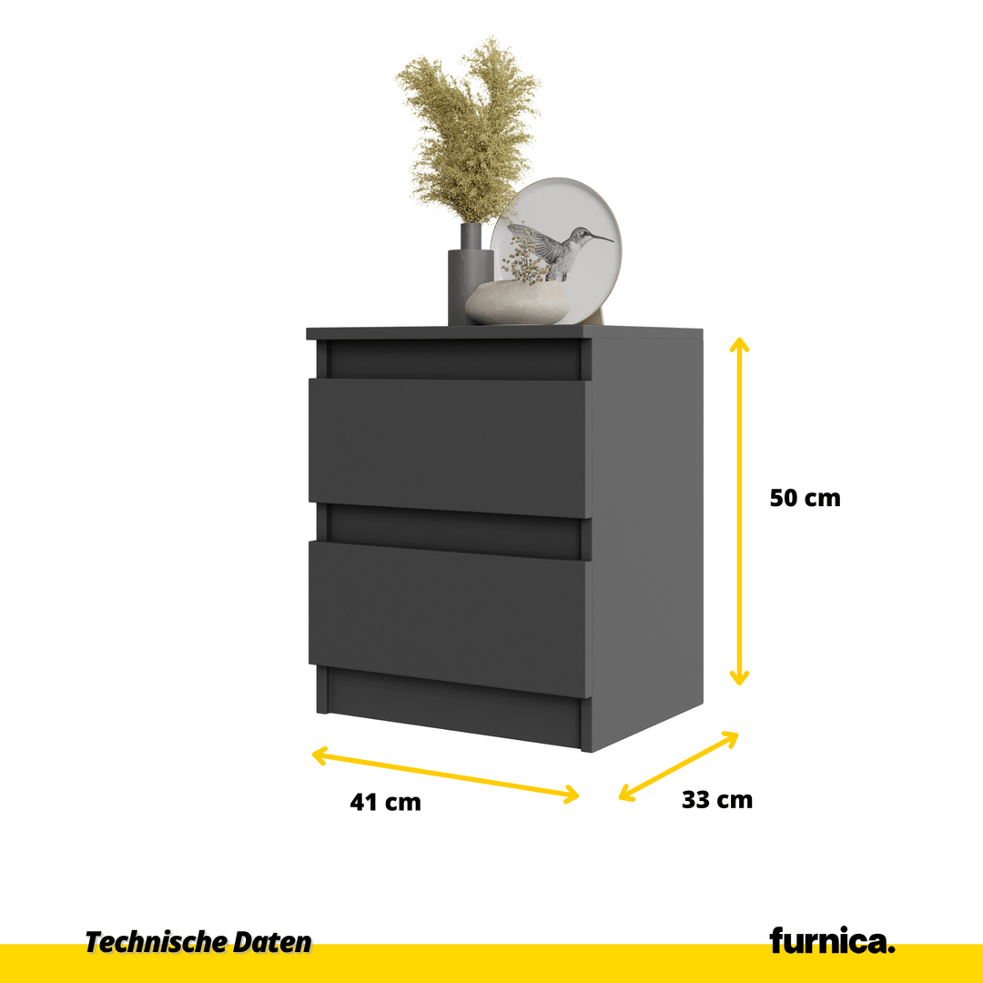2 stk. GABRIEL BIG – natbord / sengebord med 2 skuffer – antracitgrå – H50 cm B41 cm D33 cm