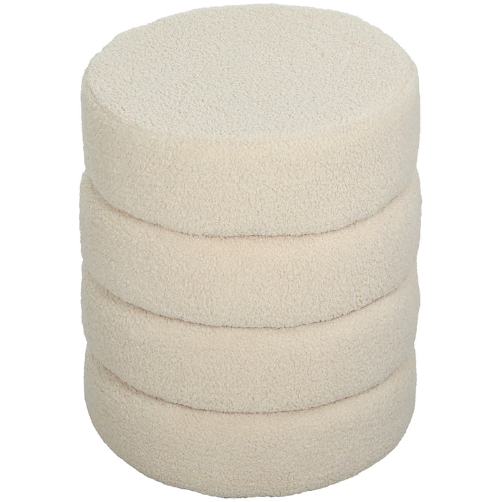 Skammel, rund, teddy fleece, op til 120 kg, ø40x45h cm, beige