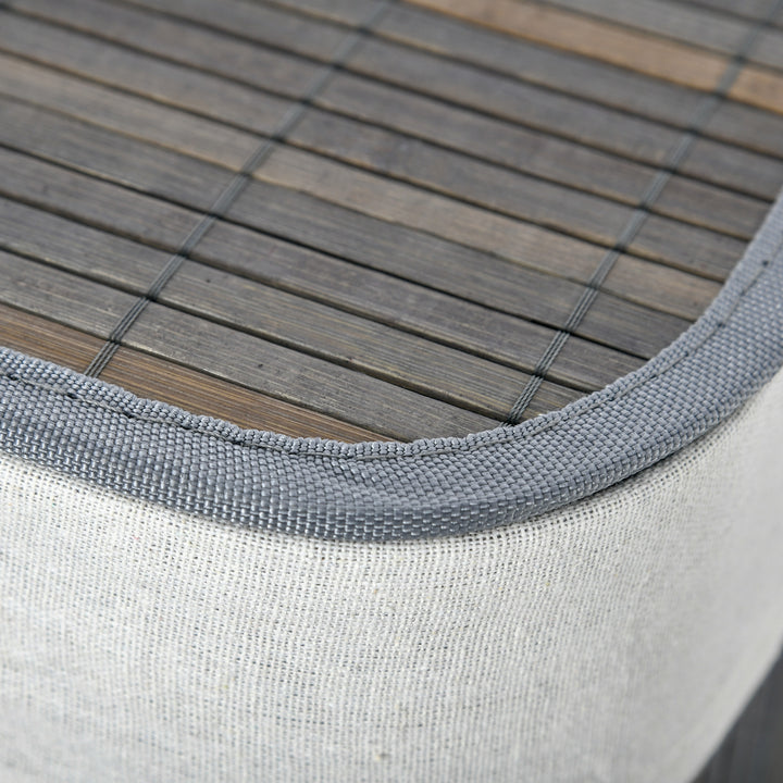 100L vasketøjskurv med 3 håndtag, med vaskbar vasketøjspose, bambus, polyester, bomuld, metal, 52 x 32 x 63 cm, grå