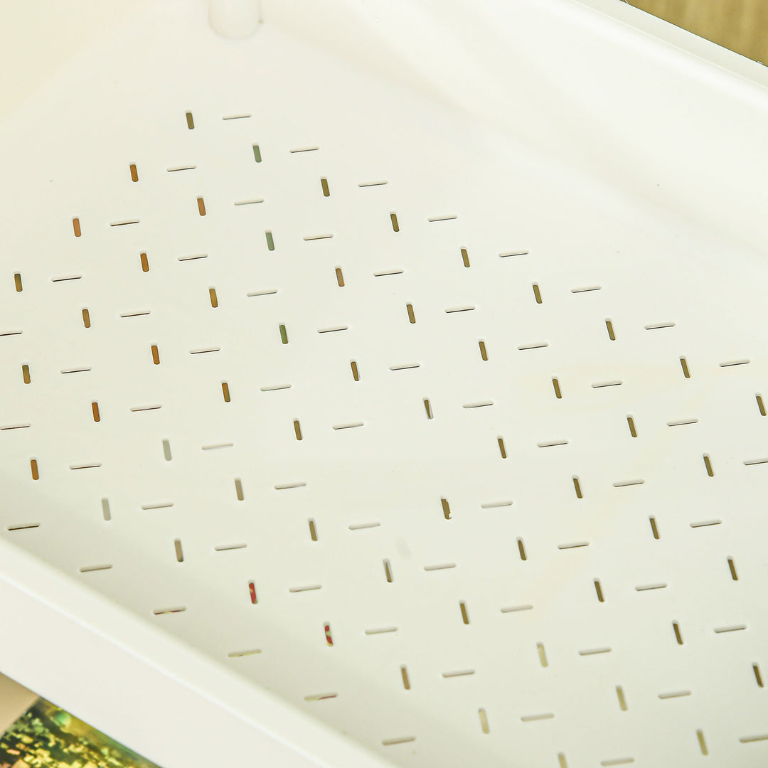 Rullekurv, 3 etager, hængekurv, skubbehåndtag, 4 hjul, metalramme, hvid, 50 x 29,4 x 77 cm