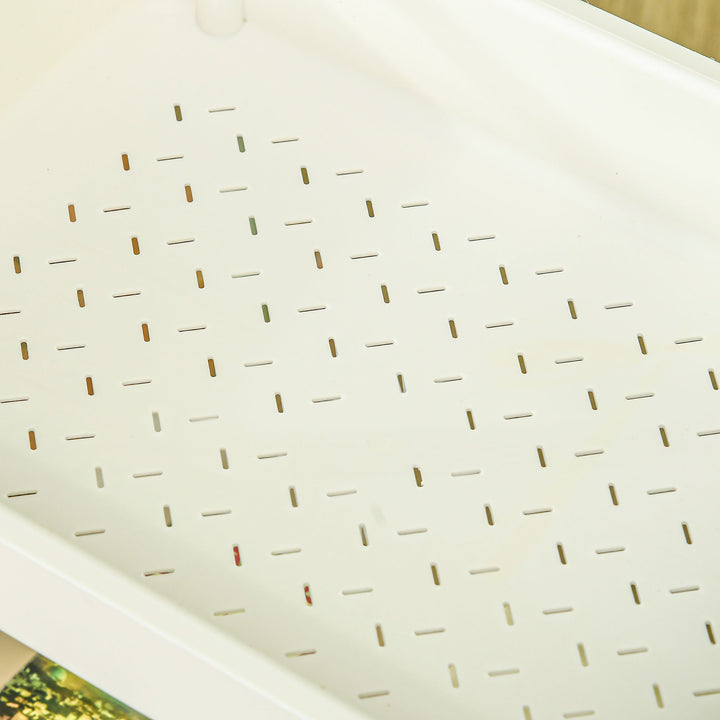 Rullekurv, 3 etager, hængekurv, skubbehåndtag, 4 hjul, metalramme, hvid, 50 x 29,4 x 77 cm