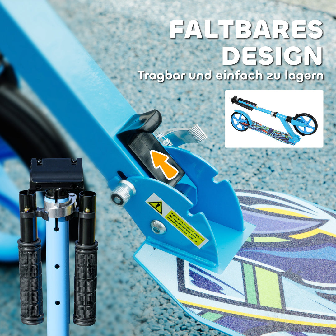 Løbehjul, højdejusterbar, bagbremse, sammenklappelig, 100 kg belastningskapacitet, blå